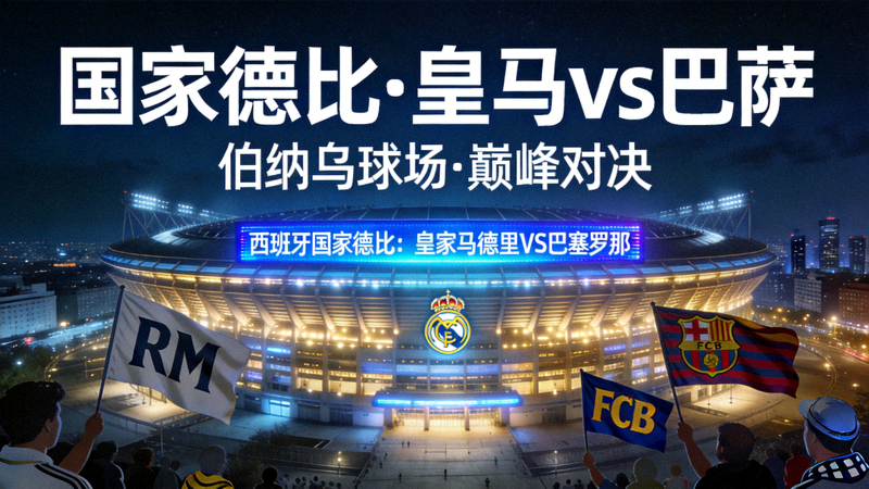 西班牙国家德比皇家马德里对阵巴塞罗那预告 - 伯纳乌球场夜景